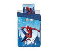 Spiderman Bleue Housse de Couette 140x200 + Taie 65x65 Coton Cadeau | Parure de lit réversible 1 personne | Coton naturel respirant | Marvel officiel | Garçon | Cadeau | Lavable en machine