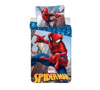 Spiderman City Housse de Couette 140x200 + Taie 65x65 Coton Cadeau | Parure de lit réversible 1 personne | Coton naturel respirant Oeko-Tex | Marvel officiel | Garçon | Cadeau | Idée cadeau