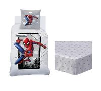 Parure de lit enfant avec drap housse 100% Coton - SPIDERMAN HERO - Blanc - 140x200+63x63cm + 90x190cm
