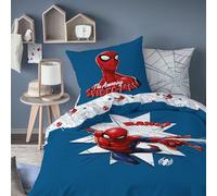Spiderman Home Jumping Parure de lit Enfant | 100% Coton | Oeko-TEX | Housse de Couette 140x200 cm + Taie d'oreiller 63x63 cm | Imprimé Garçon | Bleu
