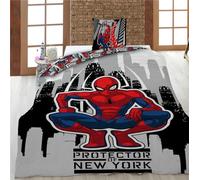 Spiderman New York Housse de Couette 140x200 + Taie 65x65 Polycoton Cadeau | Parure de lit réversible 1 personne | Polycoton séchage rapide | Marvel officiel | Garçon & ado | Cadeau | Idée cadeau
