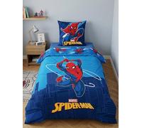 Spiderman Urban Energy Housse de Couette 140x200 + Taie 65x65 Bleu Rouge | Parure de lit réversible 1 personne | Polycoton séchage rapide | Marvel officiel | Garçon & ado | Cadeau | Idée cadeau