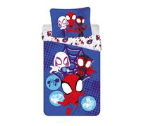 Spidey et Ses Amis Housse de Couette 140x200 + Taie 70x90 Coton Idée Cadeau | Parure de lit réversible 1 personne | Toiles tissées à travers la métropole | Licence officielle Marvel