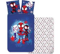 Spidey & Friends Parure de lit avec housse de couette et taie d'oreiller 60 x 65 cm, 100 % coton, douce et respirante, pour enfants, motif Marvel Spidey & His