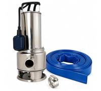SPIDO - Kit Pompe d'Évacuation Eaux Chargées ECC PRO 300-1200 W - 19,5 m3/h - Tuyau Plat 25 m D40 mm + 2 Colliers Inox