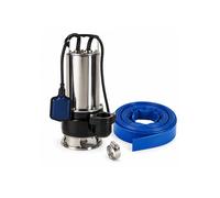 SPIDO - Kit Pompe d'Évacuation Eaux Chargées ECC PRO 400 - 1500 W - 24 m3/h - Tuyau Plat 25 m D50 mm + 2 Colliers Inox