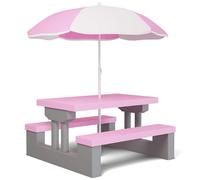 Spielwerk® Salon de jardin pour enfants - Rose - Table Pique-nique avec banc et parasol - Idéal pour activités extérieures, goûter d'anniversaire, bac à sable, loisirs et jeux