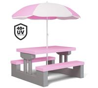 Spielwerk® Salon de jardin pour enfants - Rose - Table Pique-nique avec banc et parasol - Idéal pour activités extérieures, goûter d'anniversaire, bac à sable, loisirs et jeux