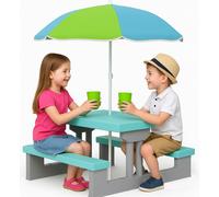 Spielwerk® Salon de jardin pour enfants - Vert Menthe - Table Pique-nique avec banc et parasol - Idéal pour activités extérieures, goûter d'anniversaire, bac à sable, loisirs et jeux