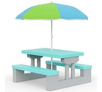 Spielwerk® Salon de jardin pour enfants - Vert Menthe - Table Pique-nique avec banc et parasol - Idéal pour activités extérieures, goûter d'anniversaire, bac à sable, loisirs et jeux