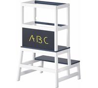 Spielwerk® Tour d'Observation Montessori en Bois pour Enfant, Stable et Sécurisée, Hauteur 93cm - Tour d'apprentissage avec Tableau noir, Marchepied Bois de Pin Anthracite - Dès 2 ans