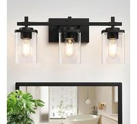 Spiglamm Applique murale à 3 lumières pour salle de bain, applique murale moderne noire sur miroir avec abat-jour en verre transparent pour salle de bain, chambre à coucher, couloir, salon