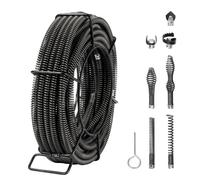 Spirale de nettoyage de tuyaux VEVOR 20 m x 16 mm, câble de nettoyage de tuyaux professionnel avec 7 coupeurs pour tuyaux de 20 à 100 mm, spirale de canalisation à noyau creux pour évier, siphon de so