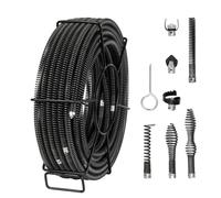 Spirale de nettoyage de tuyaux VEVOR 30 m x 16 mm, câble de nettoyage de tuyaux professionnel avec 7 coupeurs pour tuyaux 20-100 mm, spirale de canalisation à noyau creux pour évier, siphon de sol, to