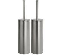 Spirella Brosse WC à Poser Porte-Balai Toilette Pot à Balai Nyo Haute qualité en Acier Inoxydable avec récipient hygiénique Argent satiné (Lot de 2)
