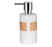 Spirella Distributeur de Savon Liquide „Tube“ Porcelaine Distributeur de Lotion avec doseur en ABS chromé Capacité 300 ML (ØxH): 7 x 16 cm - Blanc/Liège