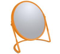 Spirella - Miroir grossissant sur Pied Akira - Acier Robuste - Double Face avec Grossissement x5 et Miroir Classique - Pivotant à 360° - Orange Mat