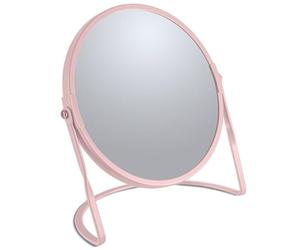 Spirella - Miroir grossissant sur Pied Akira - Acier Robuste - Double Face avec Grossissement x5 et Miroir Classique - Pivotant à 360° - Rose Mat