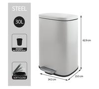 Spirella Poubelle 30 litres en inox avec abaissement automatique et seau intérieur "Akira" Cuisine Poubelle Softclose blanc mat
