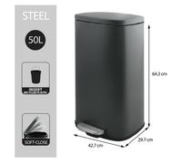 Spirella Poubelle 50 litres en inox avec abaissement automatique et seau intérieur "Akira" Cuisine Poubelle Softclose gris mat