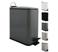 Spirella - Poubelle à pédale 5 Litres, Modèle Erik, Rectangulaire, Fermeture douce et silencieuse grâce au système slow close, Utilisation sécurisée avec des pédales antidérapantes, Gris Mat