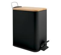 Spirella - Poubelle à pédale 5 Litres, Modèle Erik, Rectangulaire, Fermeture douce et silencieuse grâce au système slow close, Utilisation sécurisée avec des pédales antidérapantes, Noir Mat
