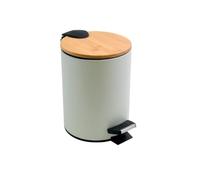 Spirella - Poubelle à Pédale Adonis - Acier et Bambou - Couvercle à Fermeture Silencieuse Slow Close - Revêtement Anti-Traces - Blanc Mat - 5L