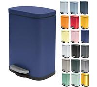 Spirella Poubelle à pédale AKIRA acier rectangulaire, anti-traces, fermeture lente – Bleu foncé 5L