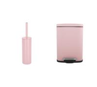 Spirella - Poubelle + Brosse WC - Akira Rose Mat | Acier inoxydable et Acier, ensemble coordonné rose mat, salle de bain, design moderne, entretien facile
