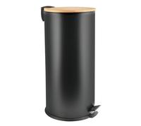 Spirella - Poubelle de Cuisine à Pédale en Acier ADONIS - Couvercle Bambou - Fermeture Douce Easy-Close - Anti-Trace de Doigts - Ø 29,5 x 63 cm - 30L - Noir Mat