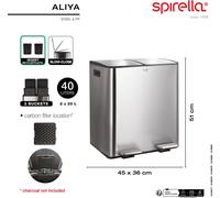 spirella Poubelle Système de tri sélectif avec couvercle 40 L (2x20 litres) avec seau intérieur grandes poubelles Poubelle à pédale inox noir