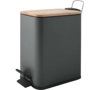 Spirella Seau à cosmétiques 5 litres en inox avec abaissement automatique et seau intérieur "Erik" Poubelle de salle de bains Softclose Poubelle anthracite en bambou