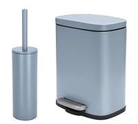 spirella Set de 2 accessoires pour salle de bain avec poubelle de salle de bain avec système d'abaissement automatique et brosse WC en acier inoxydable Bleu
