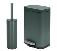 spirella Set de 2 accessoires pour salle de bain avec poubelle de salle de bain avec système d'abaissement automatique et brosse WC en acier inoxydable Vert foncé