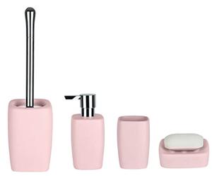 Spirella Set de 4 accessoires de salle de bain en grès avec distributeur de savon, porte-savon, brosse WC et gobelet à dents Rose pastel
