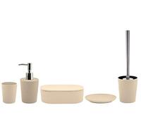Spirella Set de 5 accessoires de salle de bain en bambou Takeo, distributeur de savon, brosse WC, porte-savon, boîte de rangement et gobelet à brosse à dents Sable
