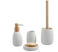 Spirella - Set de Salle de Bain 4 Accessoires de Salle de Bain en polyrésine Sven - Distributeur de Savon, Porte-Savon, Brosse WC et gobelet à Brosse à Dents - Blanc Mat