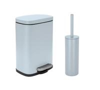 Spirella Set Poubelle à pédale 5L & Brosse WC Akira Bleu Glacé Mat