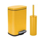 Spirella - Set Poubelle à Pédale + Brosse WC en Acier AKIRA - Fermeture Douce Easy-Close, Anti Trace de Doigts - 21,4 x 17,6 x 30 cm - 5L - Safran Mat