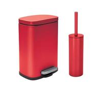 Spirella - Set Poubelle à Pédale + Brosse WC en Acier AKIRA - Fermeture Douce Easy-Close, Revêtement Anti Trace de Doigts - 21,4 x 17,6 x 30 cm - 5L - Rouge Mat