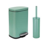 Spirella - Set Poubelle à Pédale + Brosse WC en Acier AKIRA - Fermeture Douce Easy-Close, Revêtement Anti Trace de Doigts - 21,4 x 17,6 x 30 cm - 5L - Vert Mat