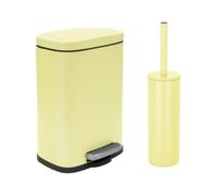 Spirella - Set Poubelle à Pédale + Brosse WC en Acier AKIRA - Fermeture Douce Easy-Close, Revêtement Anti Trace de Doigts - 21,4 x 17,6 x 30 cm - 5L - Jaune Mat