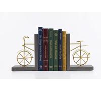 Spiretro Supports de Serre-Livres pour vélo, butées de Livre décoratives avec Fond antidérapant, Support de Livre en Bois et métal, présentoir pour Bureau de Bureau, 1 Paire, doré et Marron