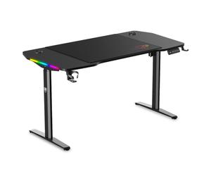 Spirit Of Gamer - HEADQUARTER 900, Bureau Gaming Assis Debout Electrique, Plateau en Bois 140 x 70 cm, Table Réglable en Hauteur 75 à 120 cm, Panneau Contrôle à Fonction Mémoire, Acier, Tapis Inclus