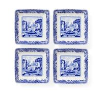 Spode Lot de 4 mini bols de service carrés italiens bleus en porcelaine de 7,6 cm avec bordure complexe et motif scénique - Vaisselle décorative pour condiments et apéritifs