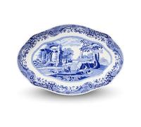 Spode Plat à cornichons italien bleu - Plateau à apéritif en porcelaine de 21,6 cm avec bordure volutée et illustration de la campagne - Petite pièce de service élégante pour le divertissement et la