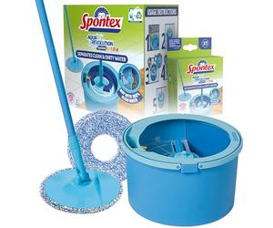 Spontex Aqua Revolution X'tra Kit Balai Serpillère et Seau | Sépare Eau Propre et Eau Sale, Frange en Microfibre | 3 l, 2 Recharges