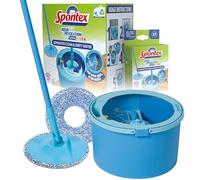 Spontex Aqua Revolution X'tra Kit balai serpillère et seau | Sépare l’eau propre de l’eau sale | Nettoie tous les sols | Balai serpillère rotatif et 2 recharges de tête de balai en microfibre