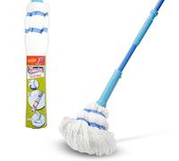 Spontex Balai serpillère Twist Mop - Franges en microfibre avec système d’essorage intégré - Tampon récurant anti-rayures pour taches tenaces - Nettoie les sols stratifiés, planchers et carrelages