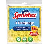 Spontex Carréponge - 4 éponges Plates résistantes et Flexibles - Protection Anti-bactéries